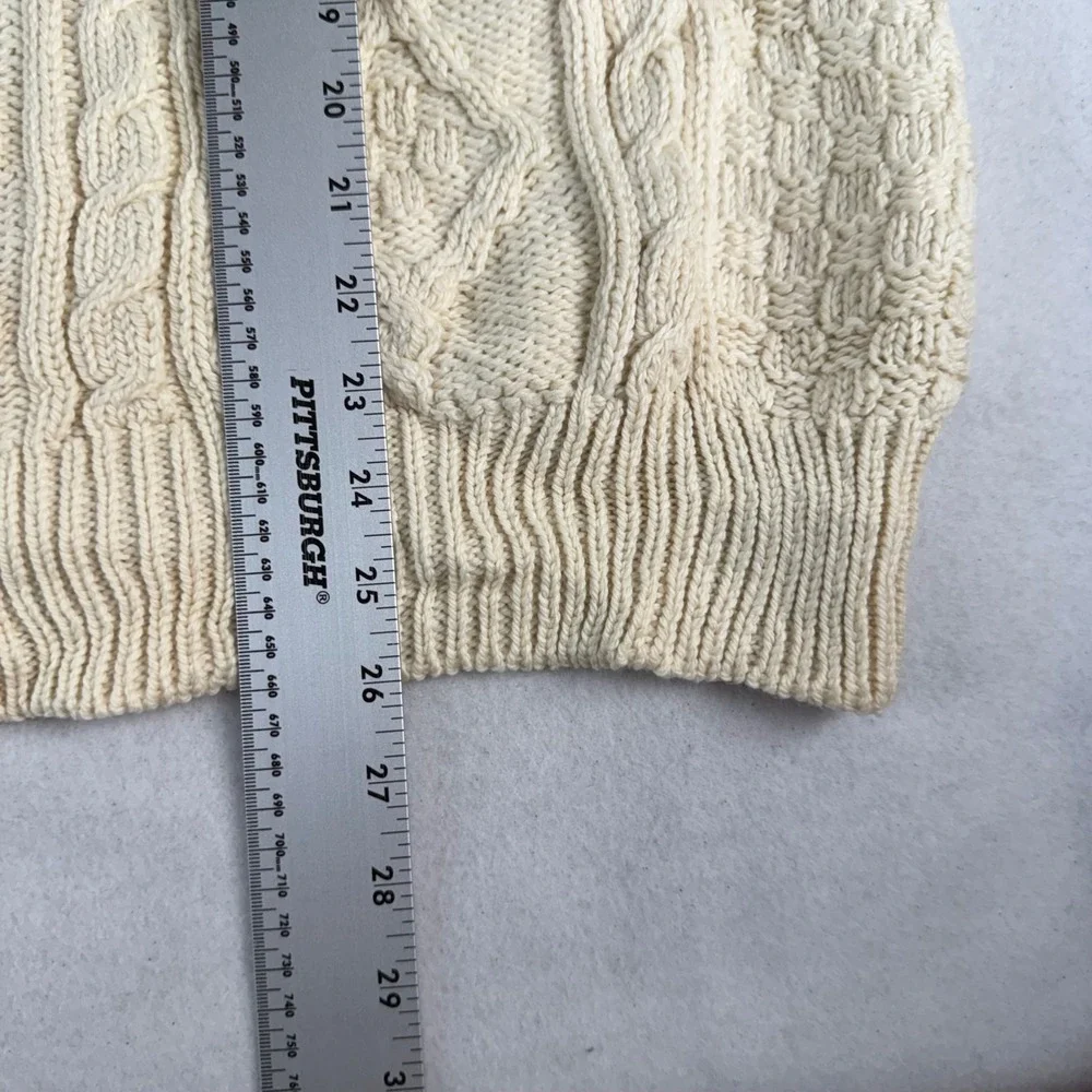 Callan Ireland Men's Cream 100% Pure Merino Wool Aran Cable Knit Sweater XL